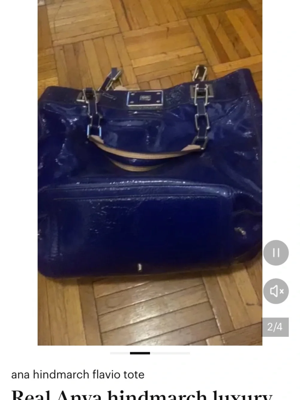 Anya Hindmarch Patent Navy Tote with Tan Chain-Accent Handles